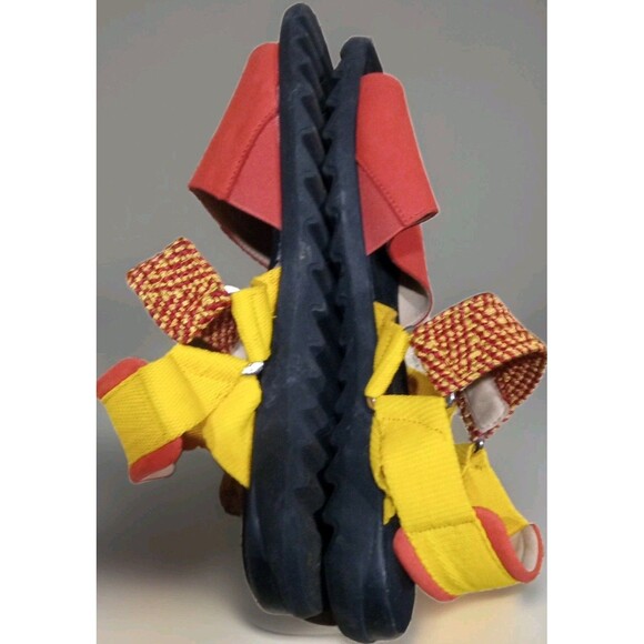 VTG Sesto Meucci Red Yellow Leather Sandals 11M Italy Colorblock Artsy EUC - Picture 5 of 8